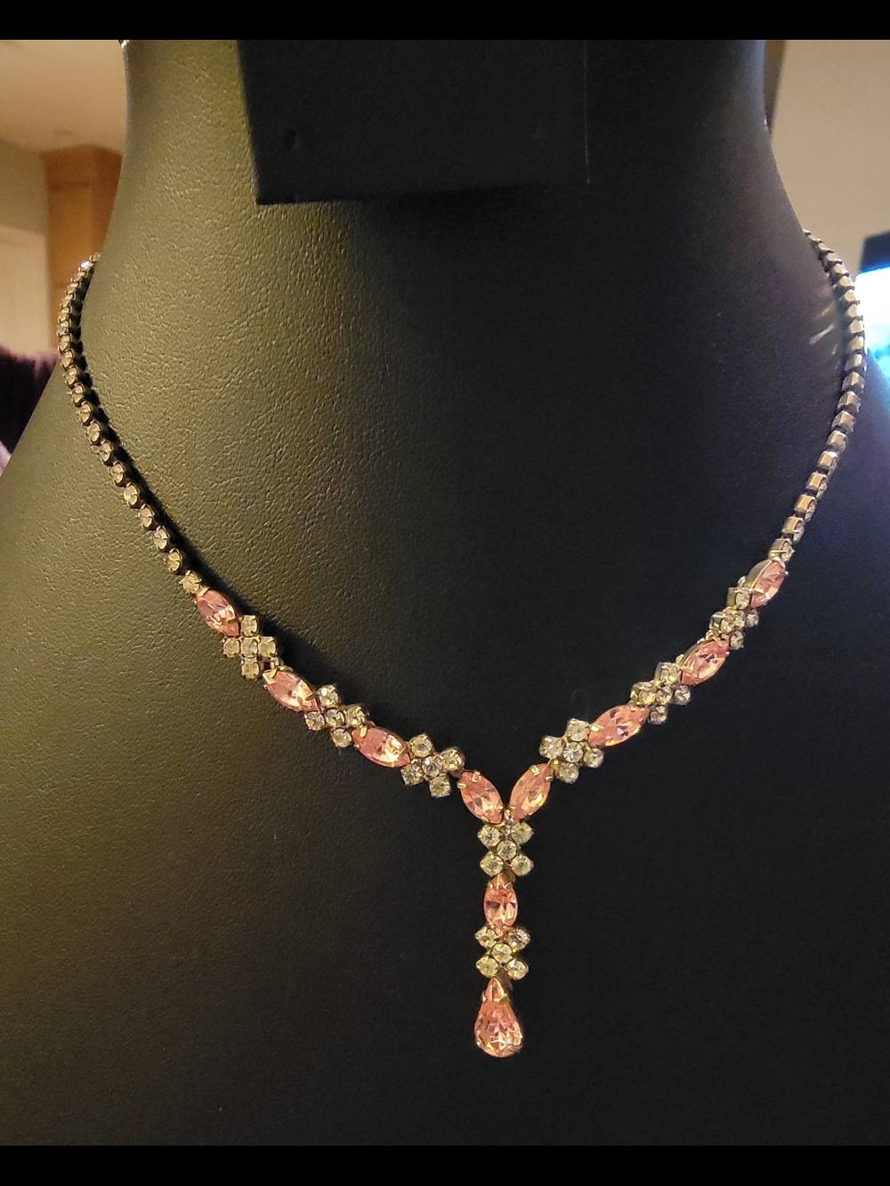 Elegant Pink Crystal Drop Necklace - Women Jewelry